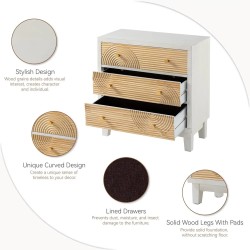 Cómoda rústica con motivo de anillo de madera artesanal - Mesita de noche completamente ensamblada con acabado de madera para un estilo bohemio de mediados de siglo, madera natural