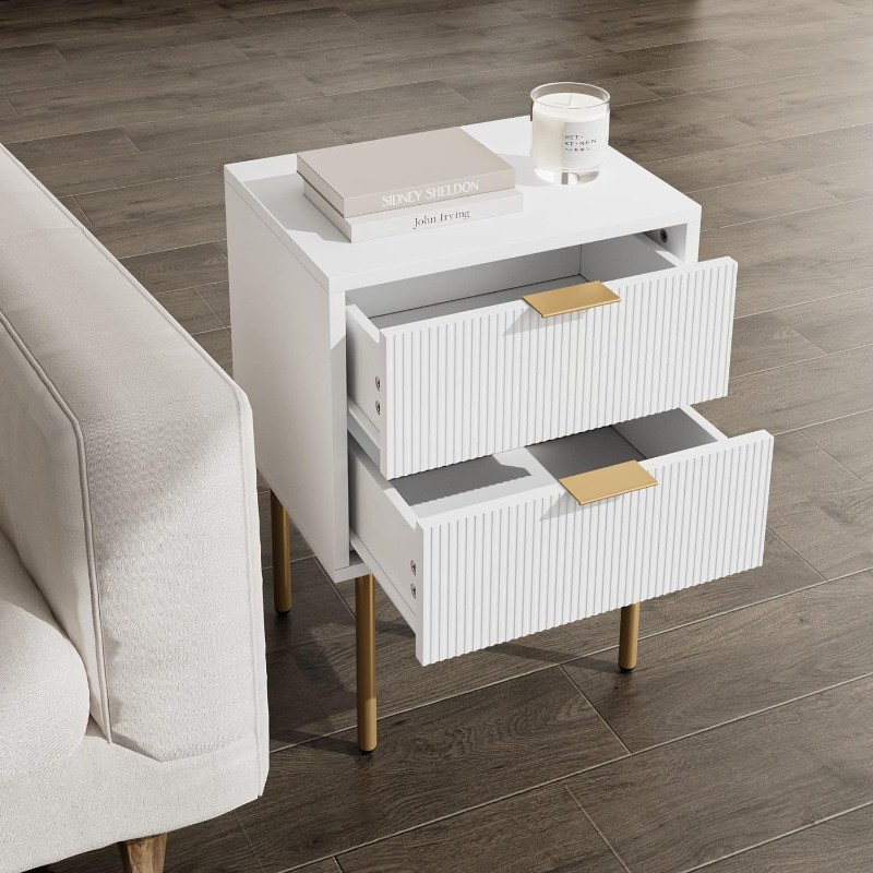 Mesita de noche Aobafuir: cómoda de 2 cajones para dormitorio, mesita auxiliar pequeña con 2 cajones, mesita de noche, mesa auxiliar