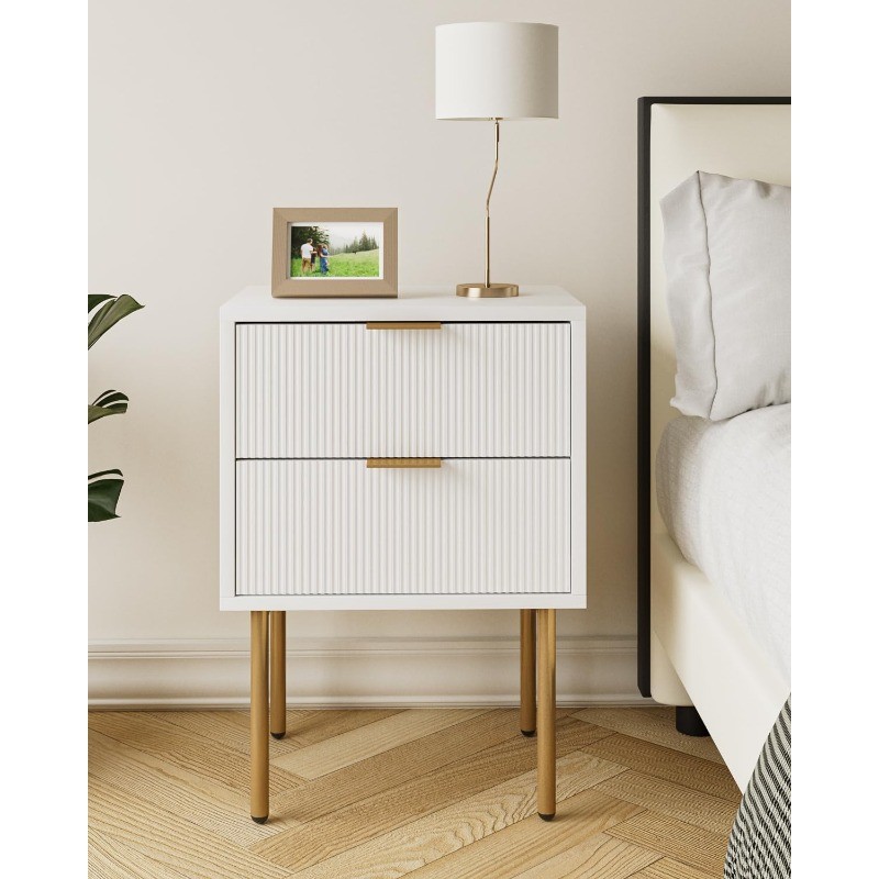 Mesita de noche Aobafuir: cómoda de 2 cajones para dormitorio, mesita auxiliar pequeña con 2 cajones, mesita de noche, mesa auxiliar