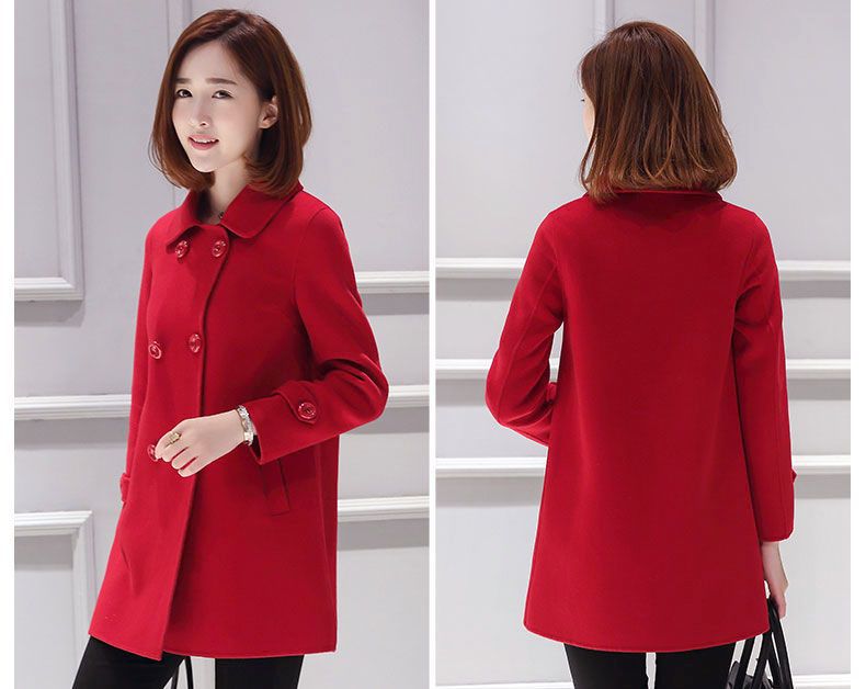 Abrigo de lana para mujer, estilo coreano, de longitud media, ajustado, adelgazante y moderno.