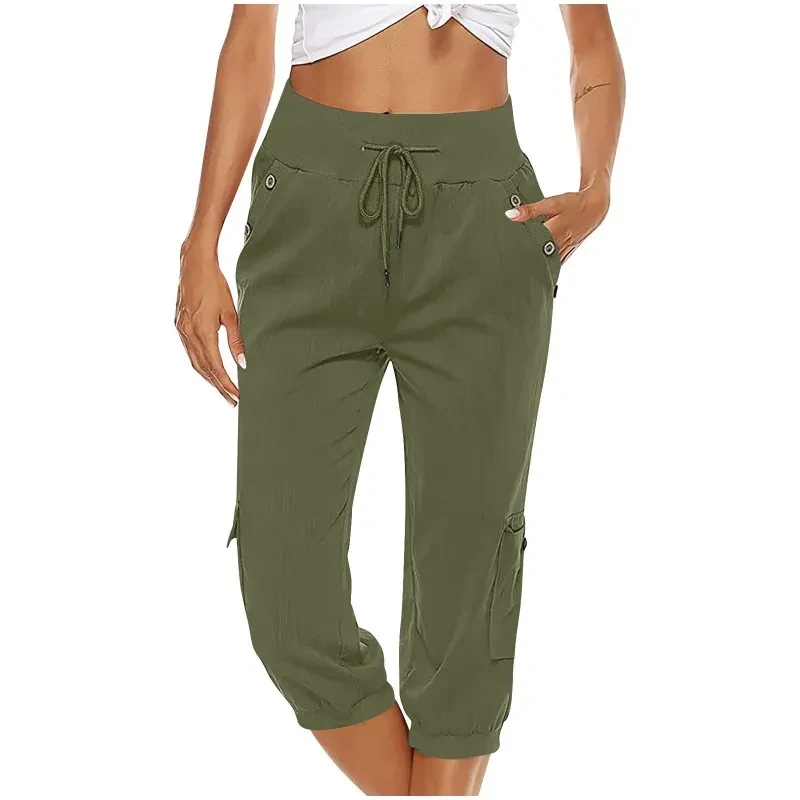 Pantalones cargo cortos de lino y algodón para mujer
