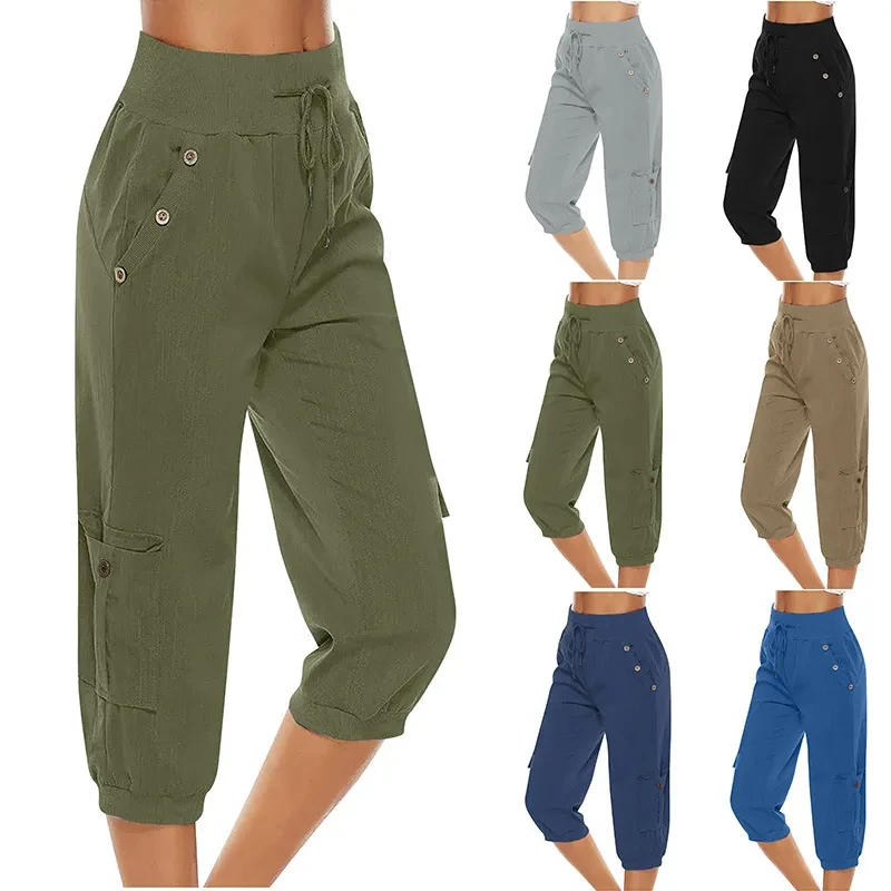 Pantalones cargo cortos de lino y algodón para mujer