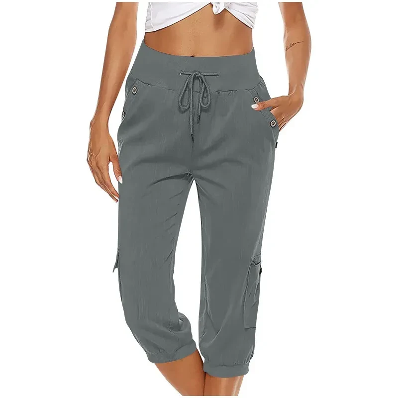 Pantalones cargo cortos de lino y algodón para mujer