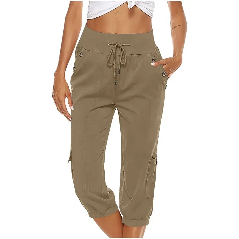 Pantalones cargo cortos de lino y algodón para mujer