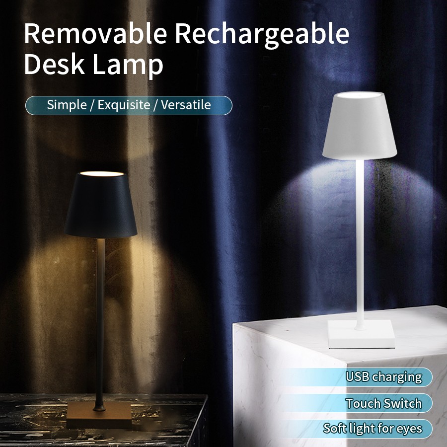 Lámpara de escritorio LED recargable por USB, lámpara táctil inalámbrica, luz LED impermeable para bares, restaurantes, hoteles y dormitorios.