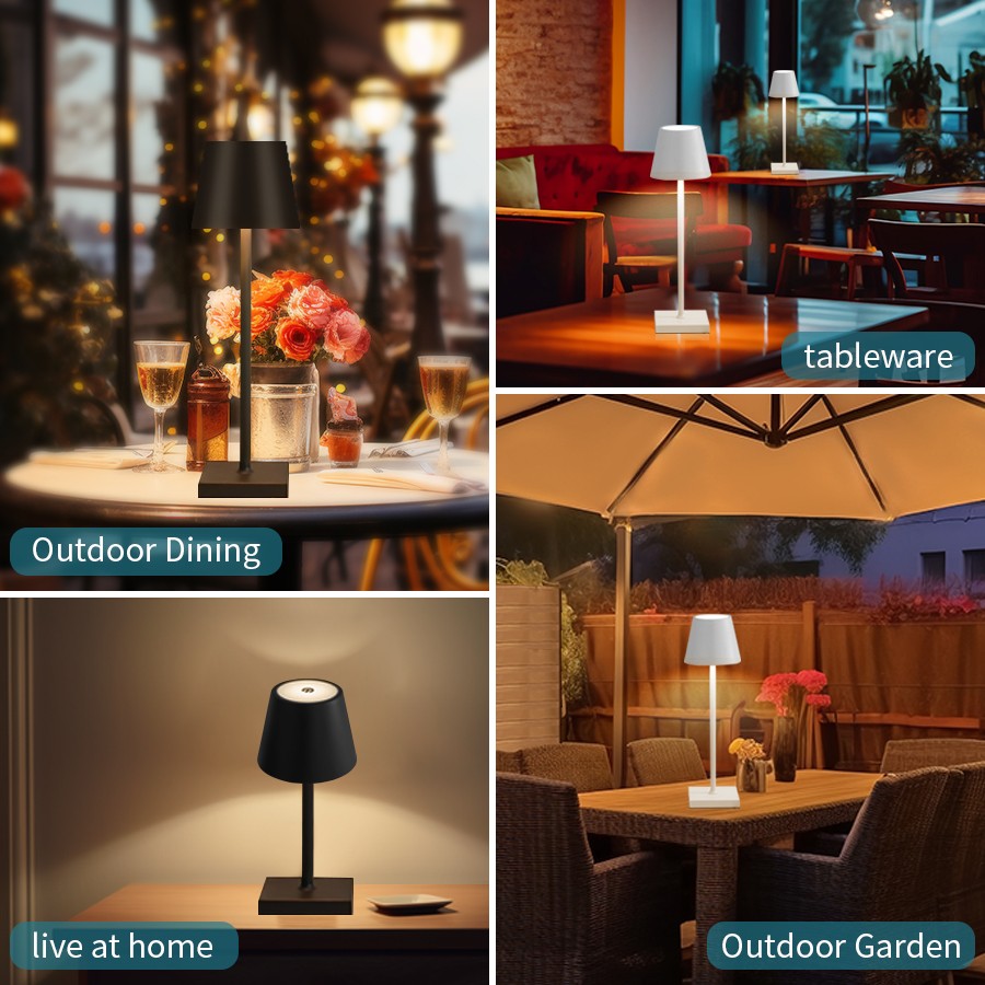 Lámpara de escritorio LED recargable por USB, lámpara táctil inalámbrica, luz LED impermeable para bares, restaurantes, hoteles y dormitorios.