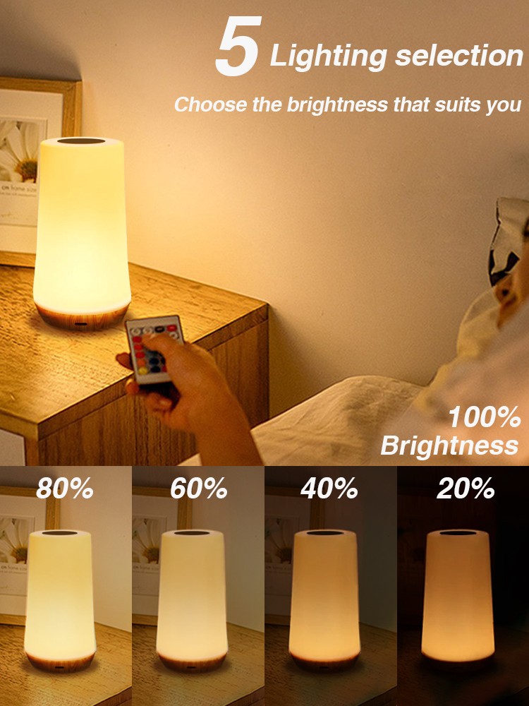 Luz nocturna LED - Lámpara de mesa RGB de 13 colores cambiantes con control remoto y táctil, luz de noche recargable y regulable