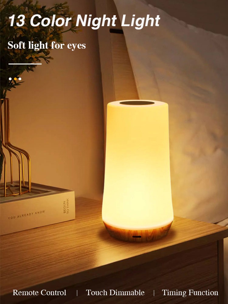 Luz nocturna LED - Lámpara de mesa RGB de 13 colores cambiantes con control remoto y táctil, luz de noche recargable y regulable