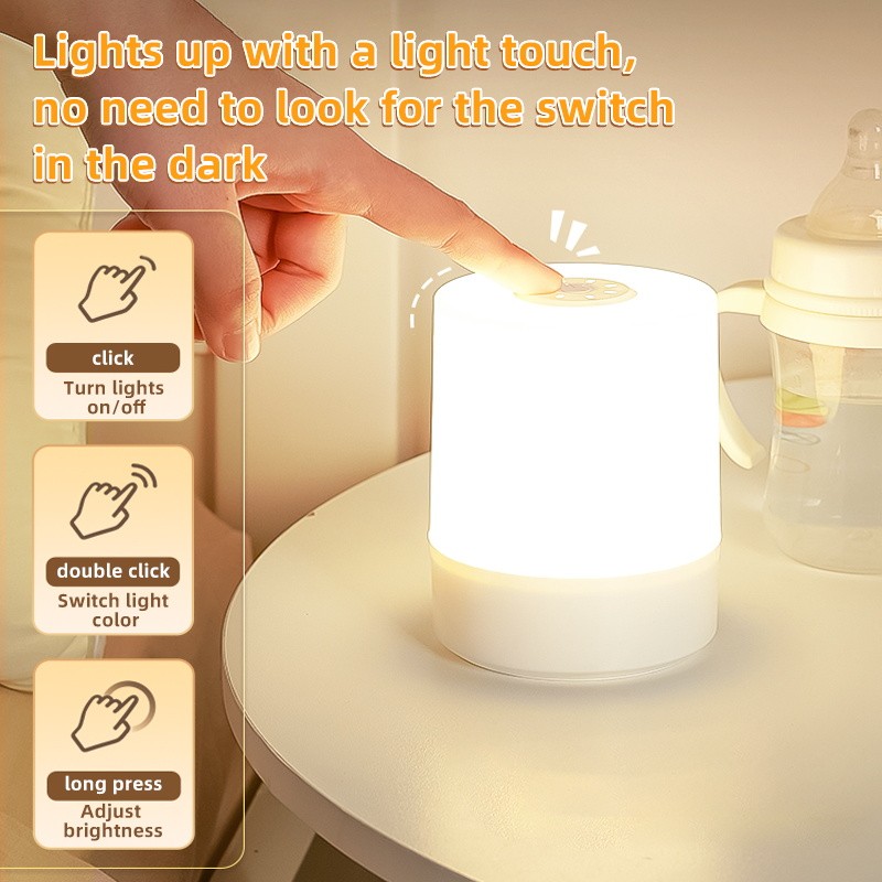 Lámpara de noche LED USB - Lámpara de mesa recargable con interruptor, luces de tres colores, luz nocturna táctil para cocina, pasillo, armario, dormitorio, hogar