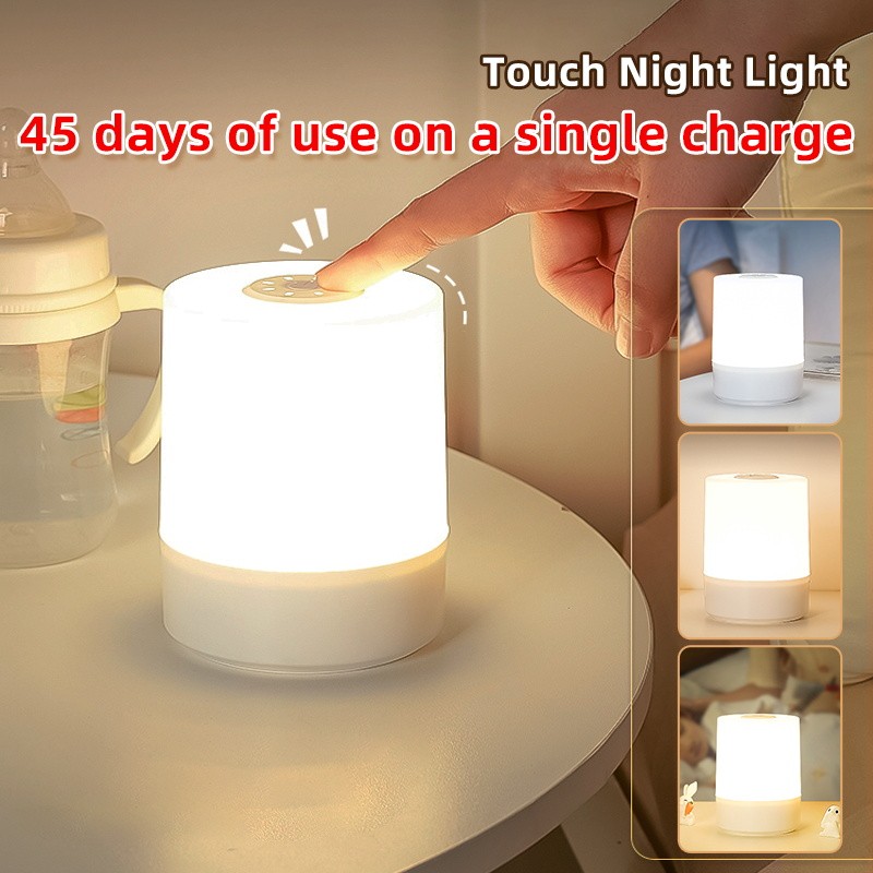 Lámpara de noche LED USB - Lámpara de mesa recargable con interruptor, luces de tres colores, luz nocturna táctil para cocina, pasillo, armario, dormitorio, hogar