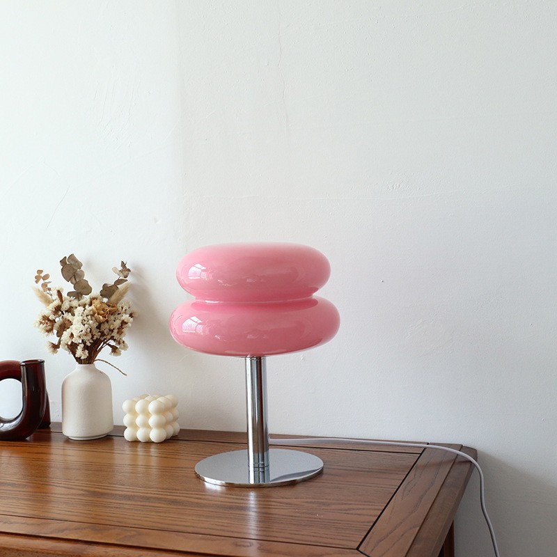 Lámpara de mesa de cristal Macaron - Lámpara de ambiente tricromática con atenuación para sala de estar, luz nocturna con protección ocular para la decoración de la mesita de noche del dormitorio de una niña