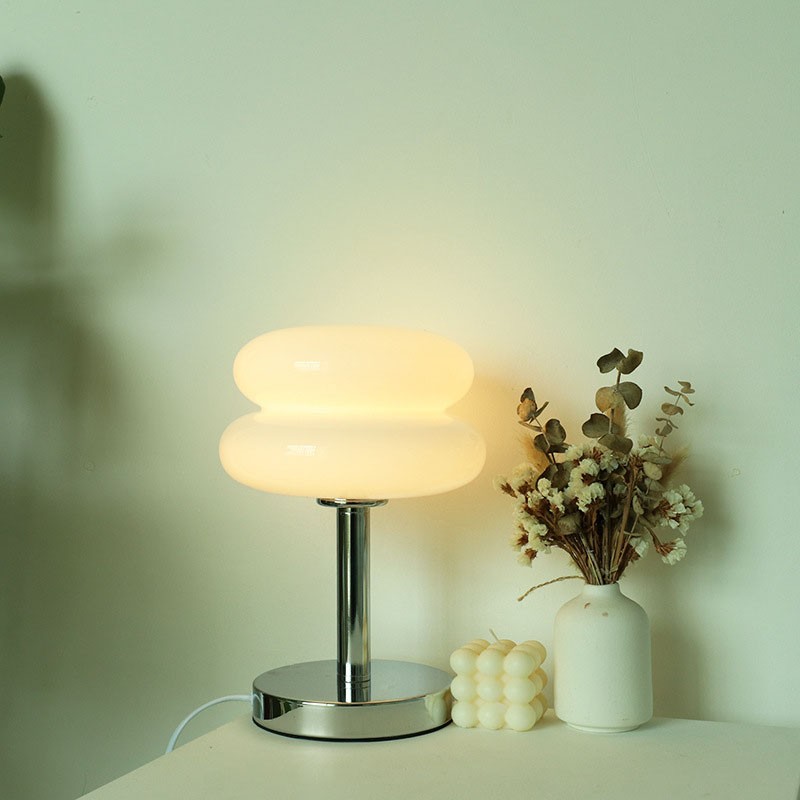 Lámpara de mesa de cristal Macaron - Lámpara de ambiente tricromática con atenuación para sala de estar, luz nocturna con protección ocular para la decoración de la mesita de noche del dormitorio de una niña