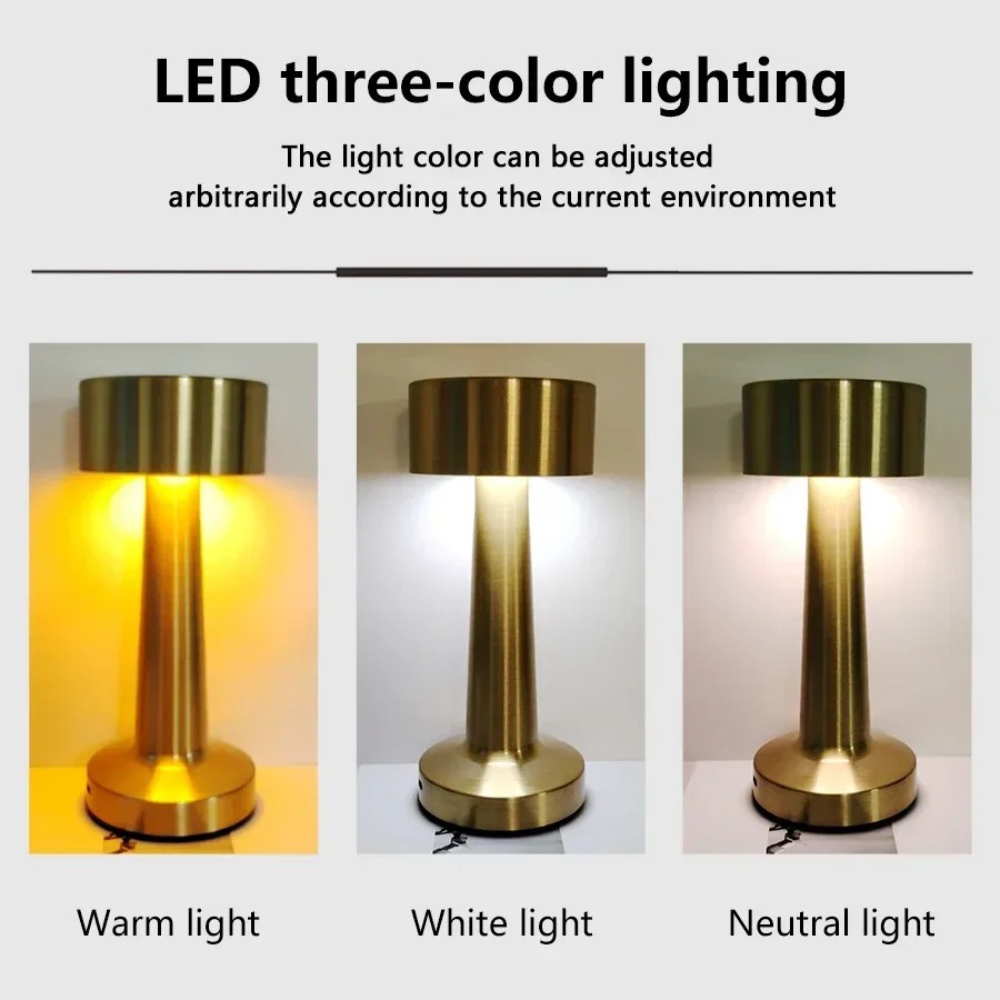 Lámpara de mesa LED retro: luz de escritorio recargable y regulable al tacto para restaurantes, cafeterías y decoración del hogar.