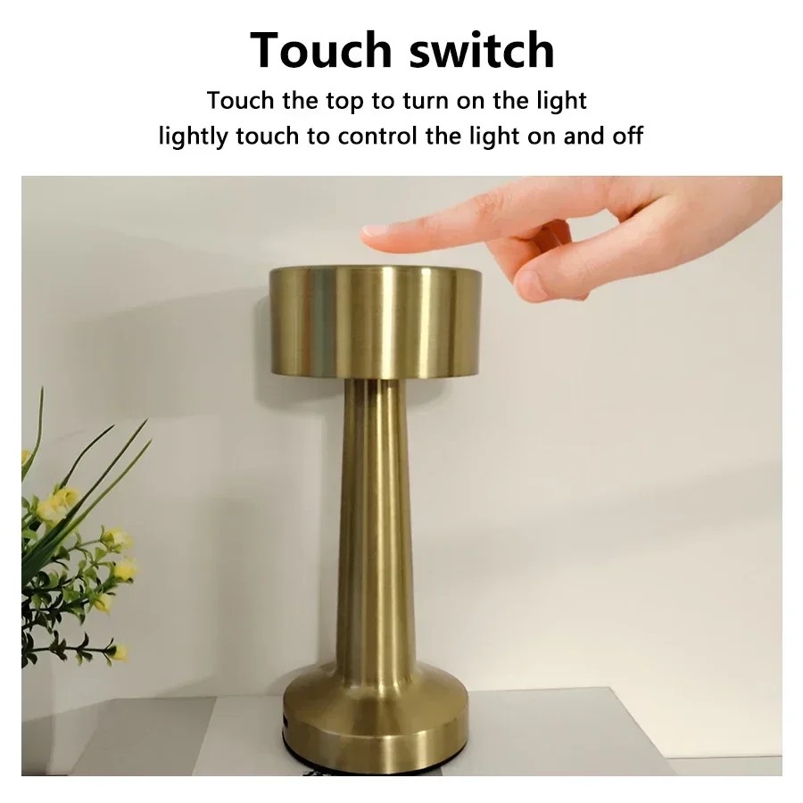 Lámpara de mesa LED retro: luz de escritorio recargable y regulable al tacto para restaurantes, cafeterías y decoración del hogar.
