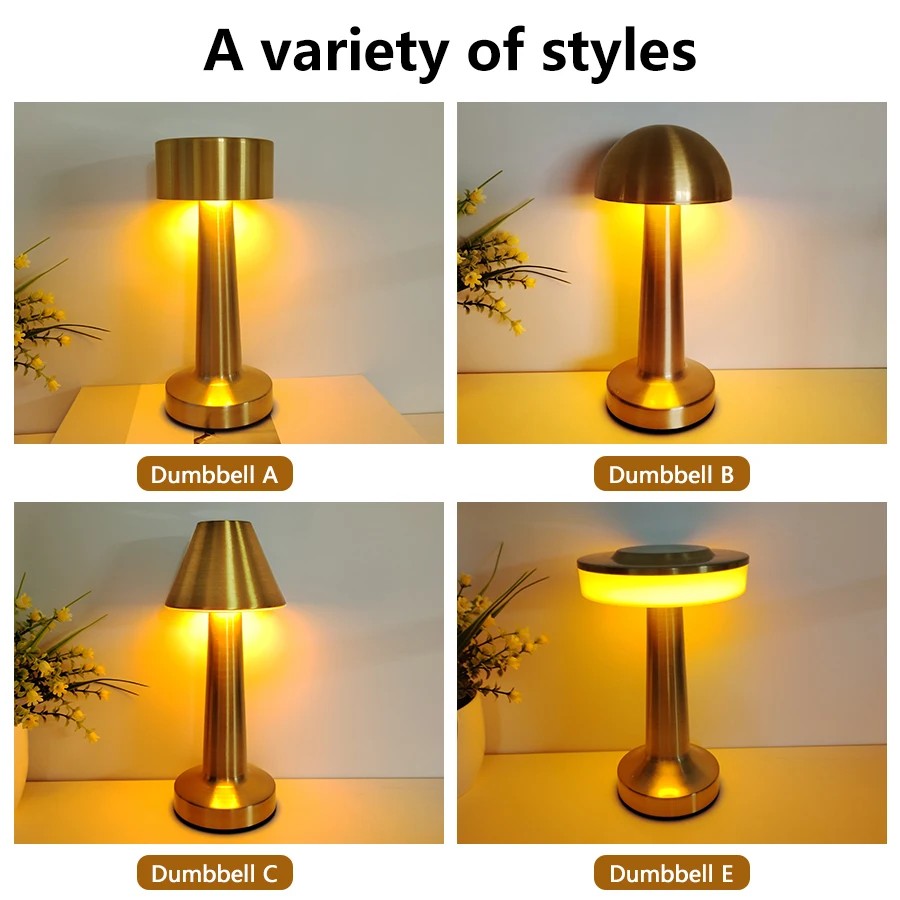 Lámpara de mesa LED retro: luz de escritorio recargable y regulable al tacto para restaurantes, cafeterías y decoración del hogar.