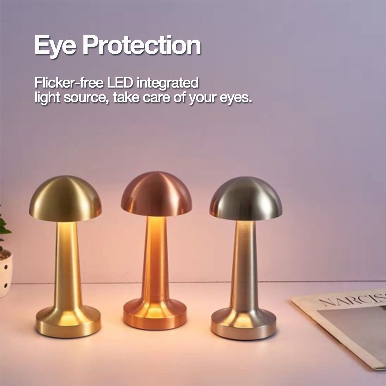 Lámpara de mesa LED - 3 opciones de colores, estilo modernista Art Déco, control táctil, inalámbrica, recargable, para decoración del hogar.