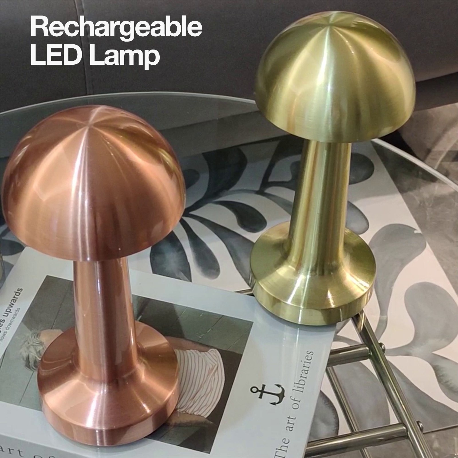 Lámpara de mesa LED - 3 opciones de colores, estilo modernista Art Déco, control táctil, inalámbrica, recargable, para decoración del hogar.