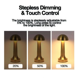 Lámpara de mesa LED - 3 opciones de colores, estilo modernista Art Déco, control táctil, inalámbrica, recargable, para decoración del hogar.