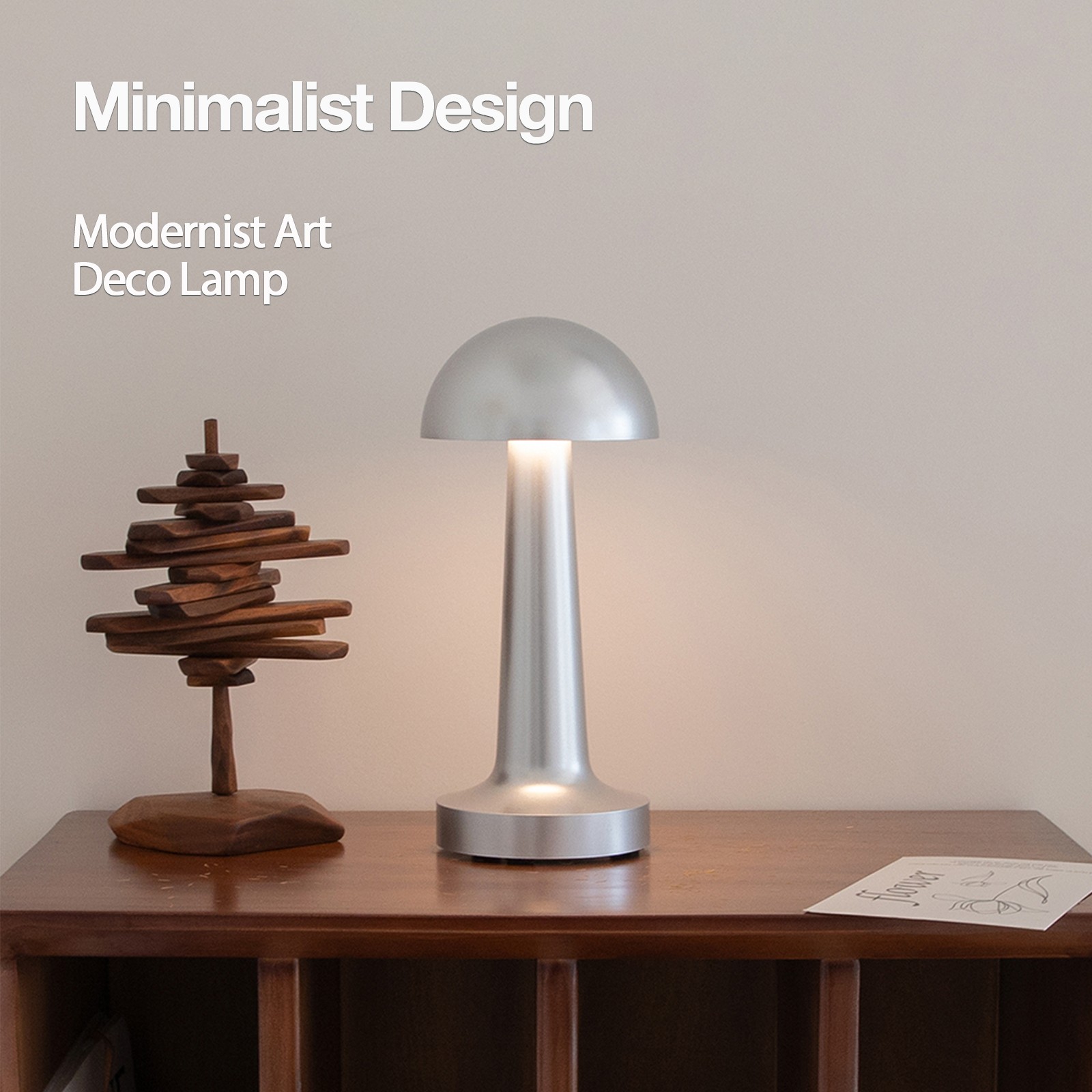 Lámpara de mesa LED - 3 opciones de colores, estilo modernista Art Déco, control táctil, inalámbrica, recargable, para decoración del hogar.