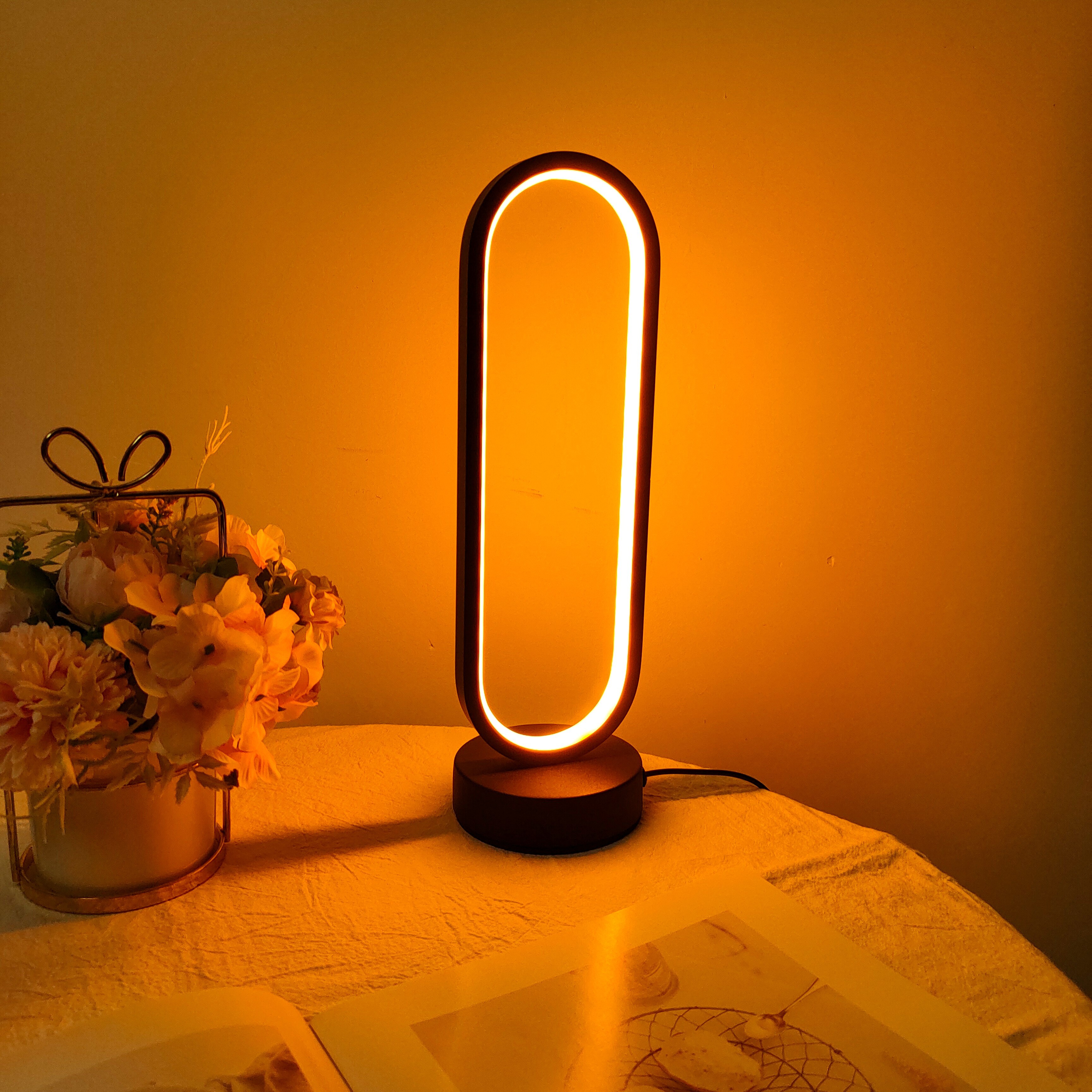 Lámpara de noche LED con anillo (1 unidad): luz nocturna con atenuación de tres colores para dormitorio y sala de estar.