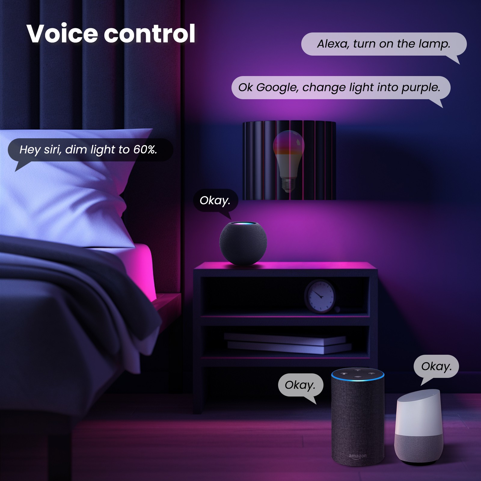 Bombilla inteligente MOES Tuya Matter WiFi: luz LED regulable con 16 millones de colores RGB, luz de burbuja E27, control por voz a través de Alexa y Google Home.