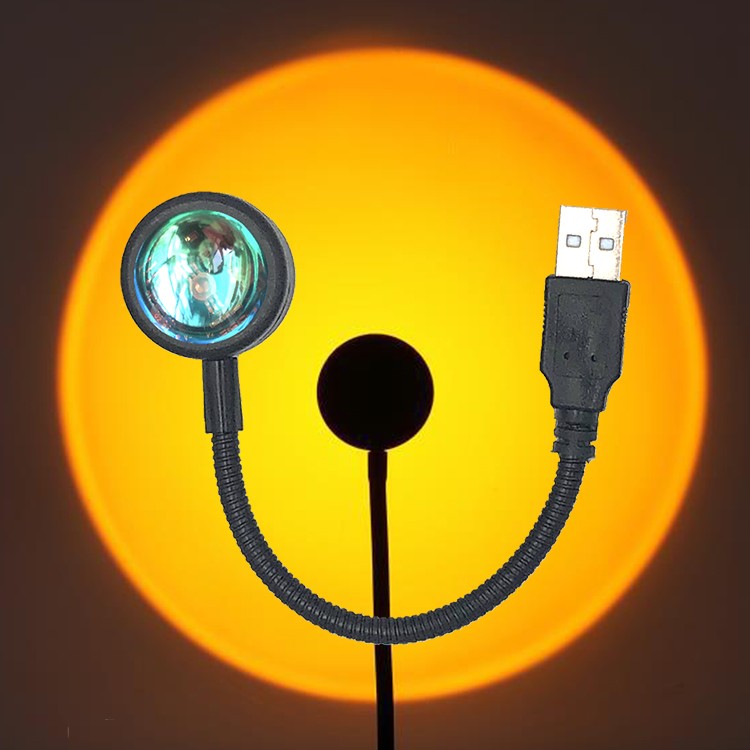 Lámpara de proyección de atardecer USB - Luz nocturna con atmósfera arcoíris para fotografía, selfies, cafeterías y decoración de pared.