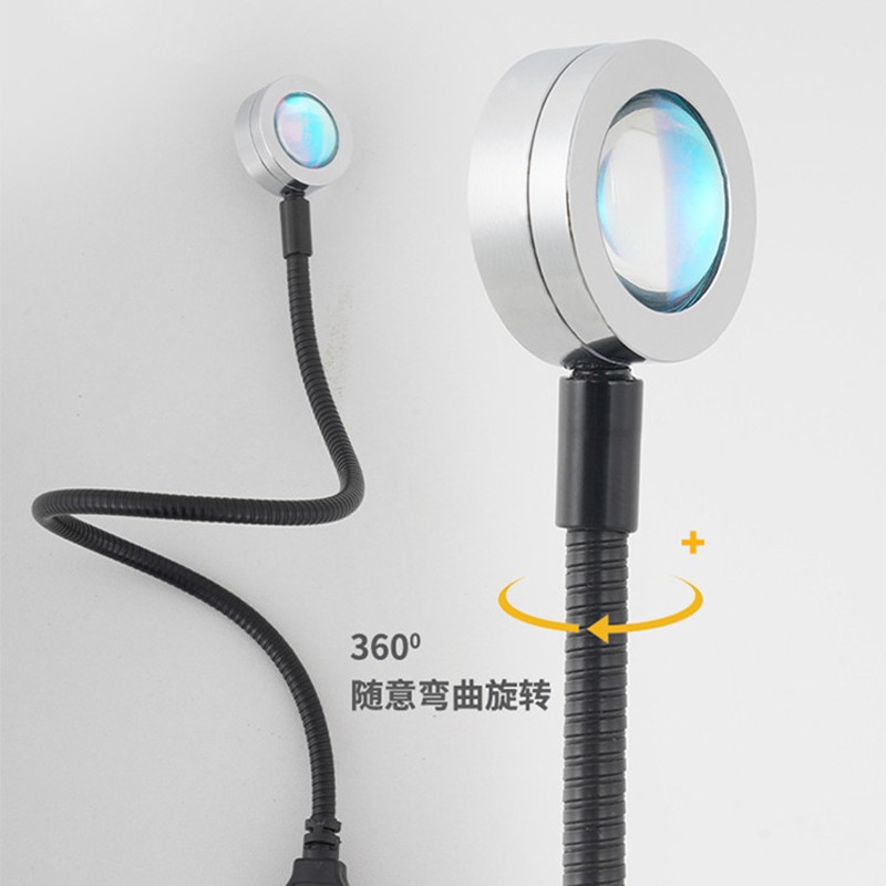Lámpara de proyección de atardecer USB - Luz nocturna con atmósfera arcoíris para fotografía, selfies, cafeterías y decoración de pared.