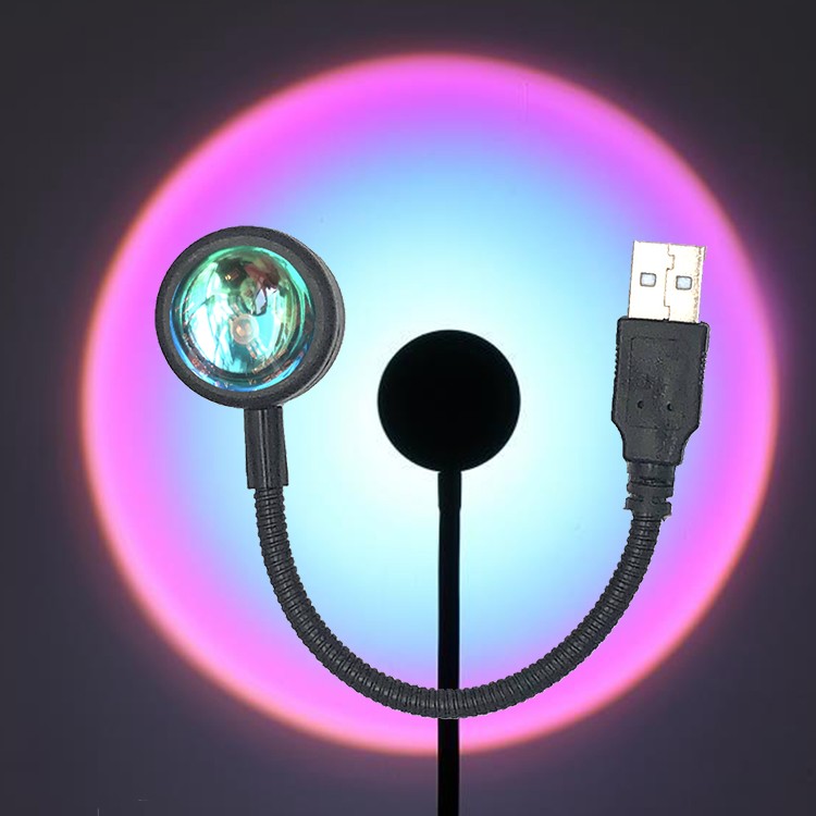 Lámpara de proyección de atardecer USB - Luz nocturna con atmósfera arcoíris para fotografía, selfies, cafeterías y decoración de pared.