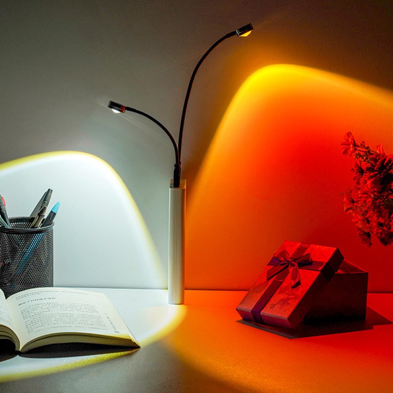 Lámpara de proyección de atardecer USB - Luz nocturna con atmósfera arcoíris para fotografía, selfies, cafeterías y decoración de pared.