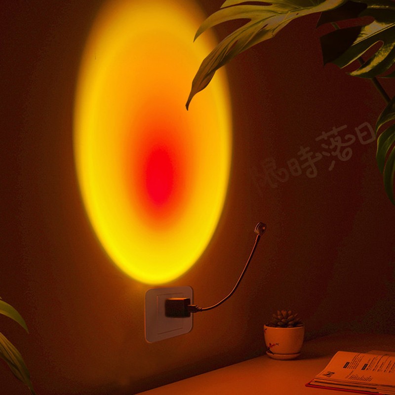 Lámpara de proyección de atardecer USB - Luz nocturna con atmósfera arcoíris para fotografía, selfies, cafeterías y decoración de pared.