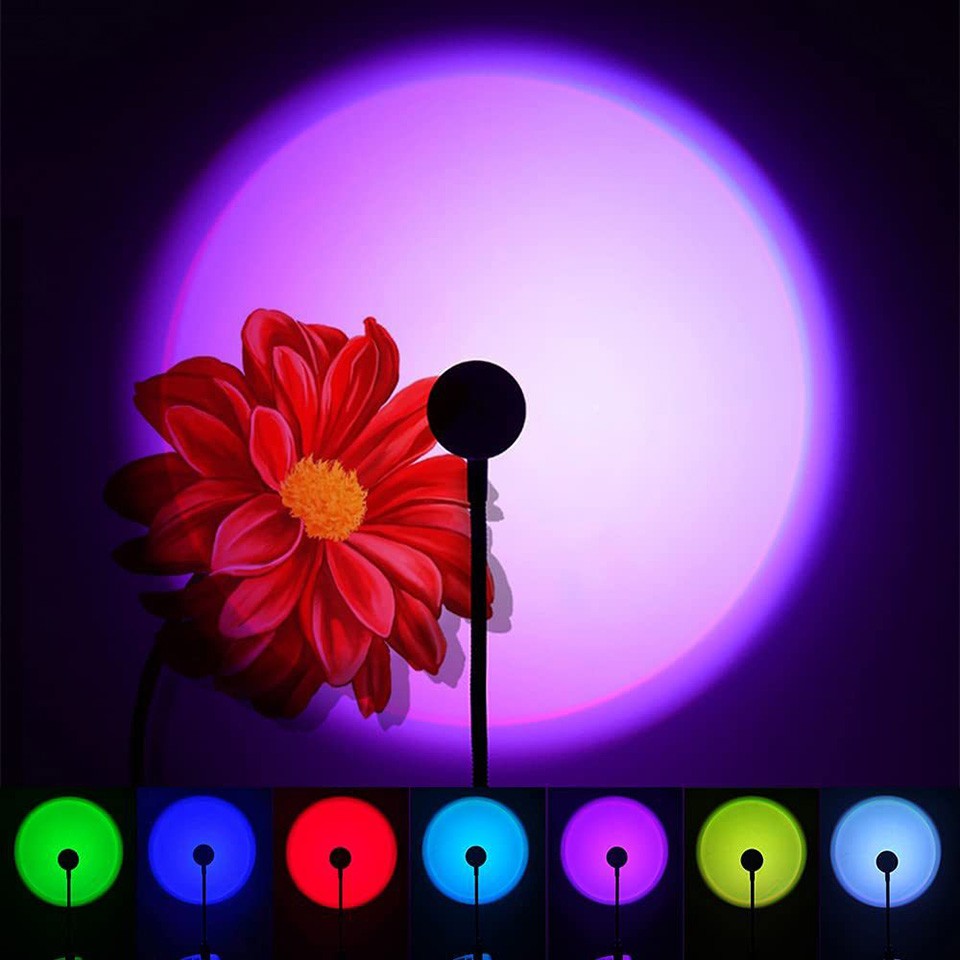 Lámpara de proyección de atardecer USB - Luz nocturna con atmósfera arcoíris para fotografía, selfies, cafeterías y decoración de pared.