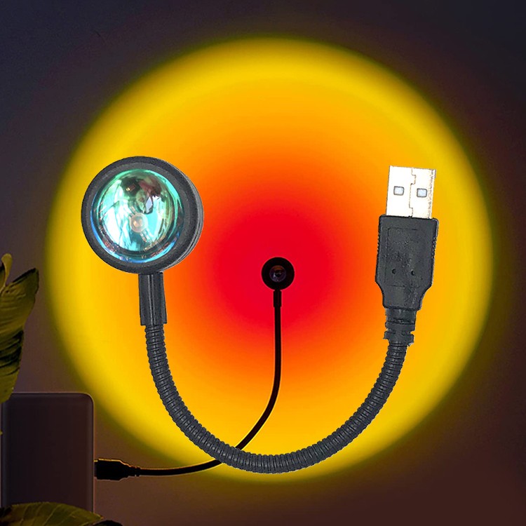 Lámpara de proyección de atardecer USB - Luz nocturna con atmósfera arcoíris para fotografía, selfies, cafeterías y decoración de pared.