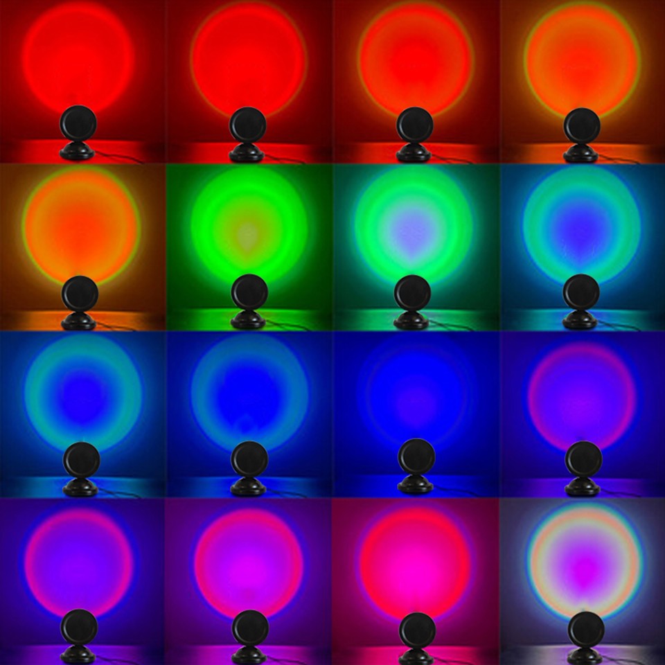 Mini lámpara de atardecer con USB, proyector LED de luz nocturna, 16 colores, ambiente arcoÃris, decoración de pared para el hogar, dormitorio, regalo