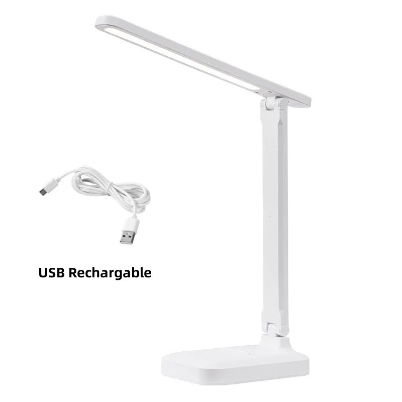 Lámpara de mesa plegable con protección ocular, LED táctil regulable de 3 colores, luz de escritorio flexible de 360°, lámpara de lectura de noche, recargable por USB
