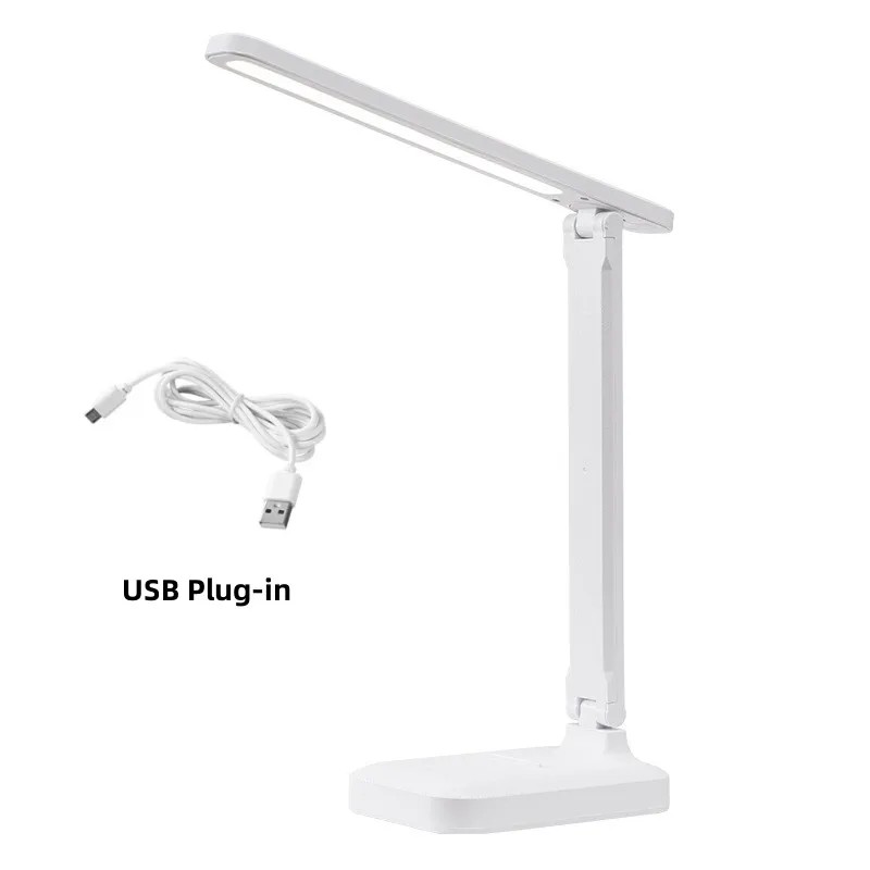Lámpara de mesa plegable con protección ocular, LED táctil regulable de 3 colores, luz de escritorio flexible de 360°, lámpara de lectura de noche, recargable por USB