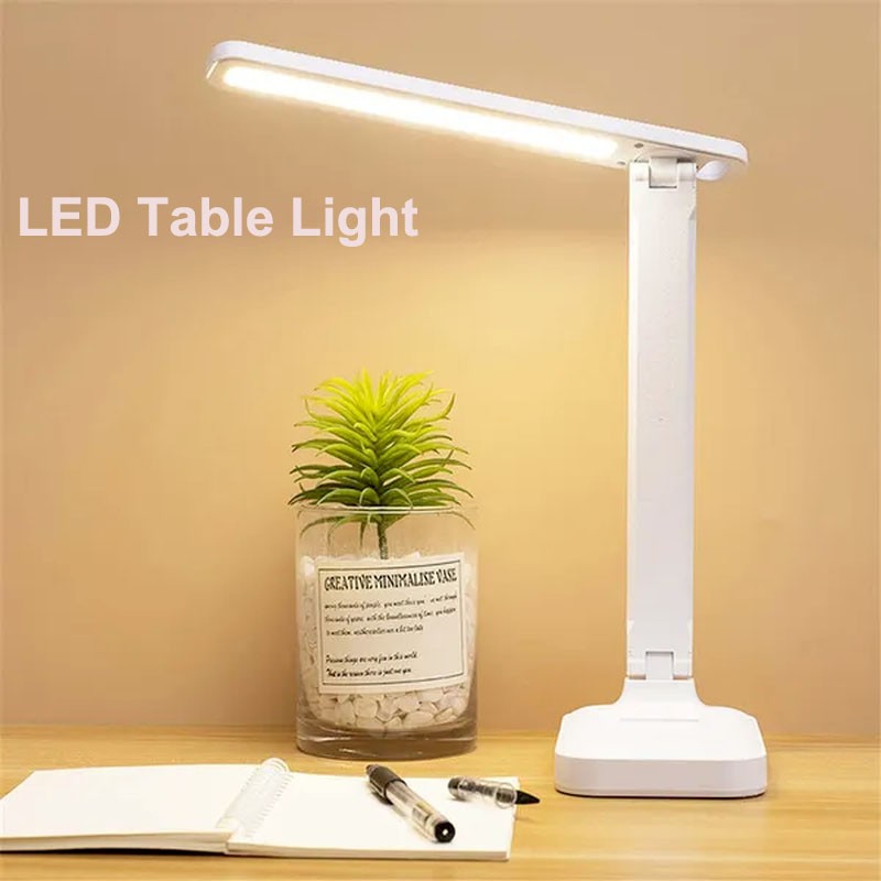 Lámpara de mesa plegable con protección ocular, LED táctil regulable de 3 colores, luz de escritorio flexible de 360°, lámpara de lectura de noche, recargable por USB