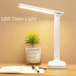 Lámpara de mesa plegable con protección ocular, LED táctil regulable de 3 colores, luz de escritorio flexible de 360°, lámpara de lectura de noche, recargable por USB