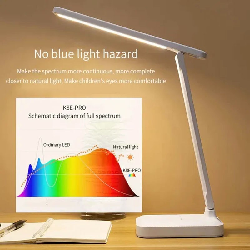 Lámpara de mesa plegable con protección ocular, LED táctil regulable de 3 colores, luz de escritorio flexible de 360°, lámpara de lectura de noche, recargable por USB