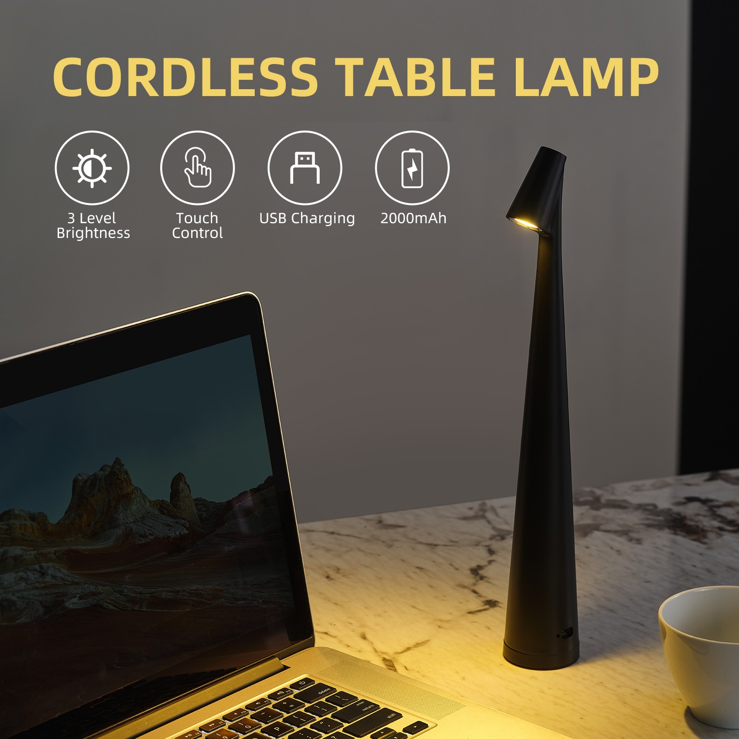 Lámpara de escritorio de diseño con poste vertical: luz de lujo con carga USB, ideal para dormitorio y mesita de noche.