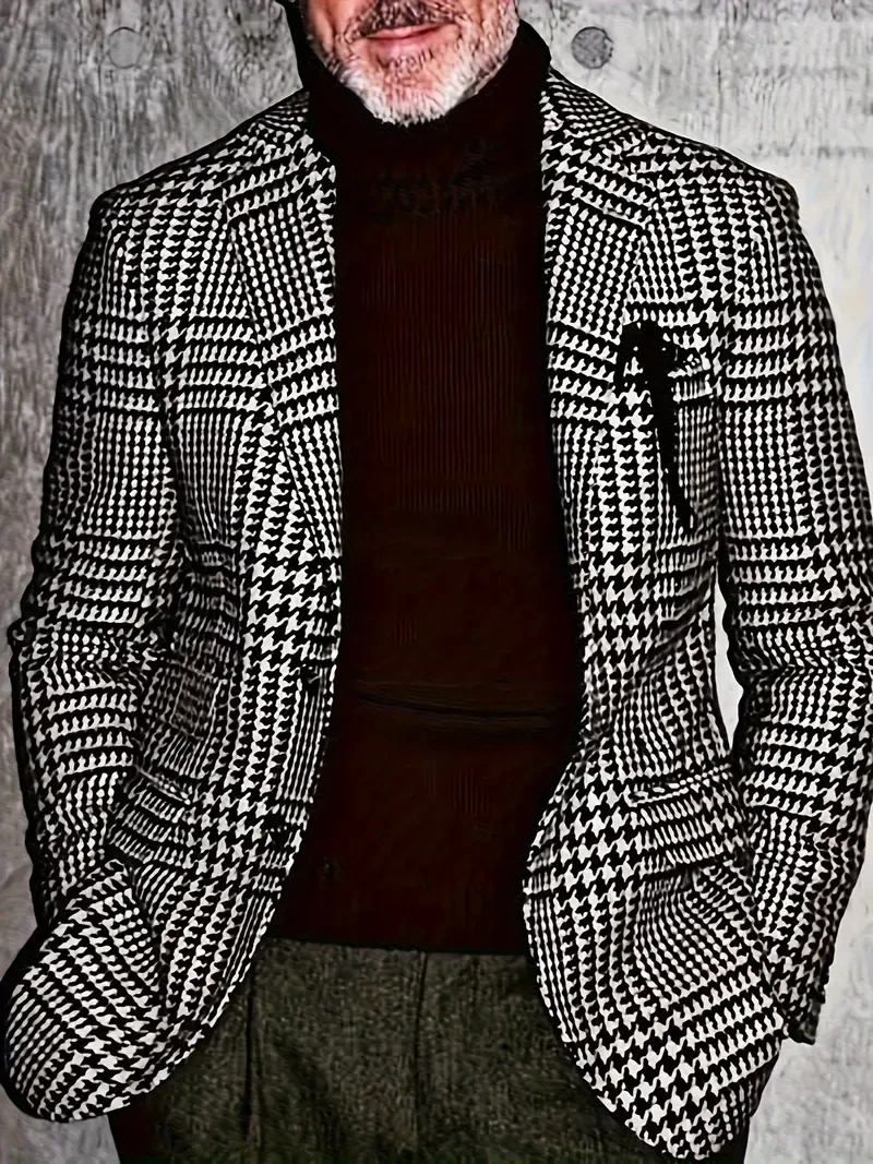 Blazer de pata de gallo para hombre, chaqueta informal de traje de negocios para caballero, estilo informal y ligero, estilo adinerado.