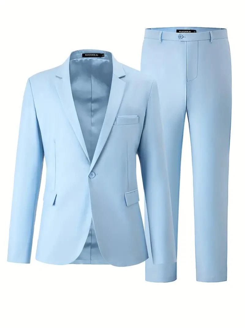 Traje entallado para hombre - Estilo moderno y ligero de negocios - Chaqueta y pantalón de primera calidad, elegante y atemporal para la oficina - Corte entallado elegante, gris, disponible en varias tallas