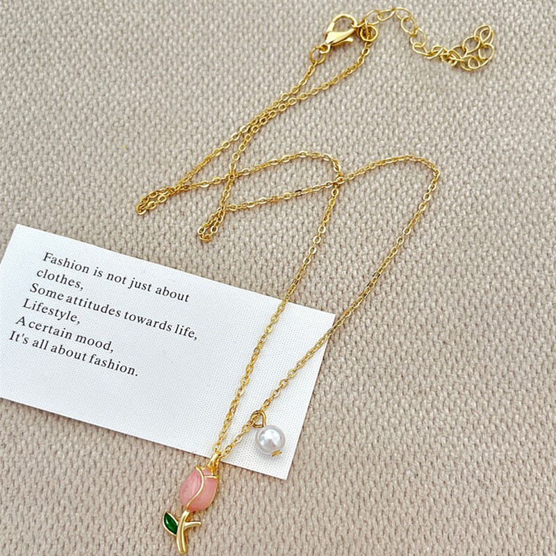 Collar de perlas de tulipán con cadena para clavícula
