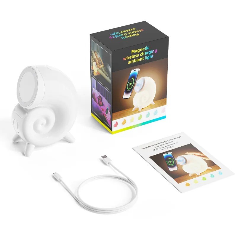 Lámpara de noche pequeña Conch con cargador inalámbrico