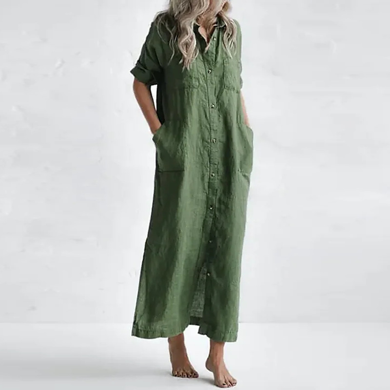Vestido casual sencillo de cintura alta y color liso