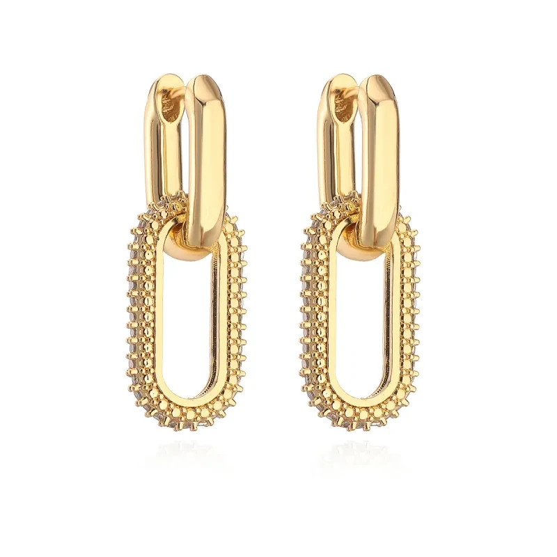 Elegantes pendientes geométricos de circonita - Cobre bañado en oro