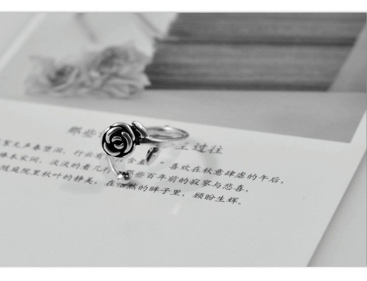 Anillo vintage de rosa en plata de ley S925