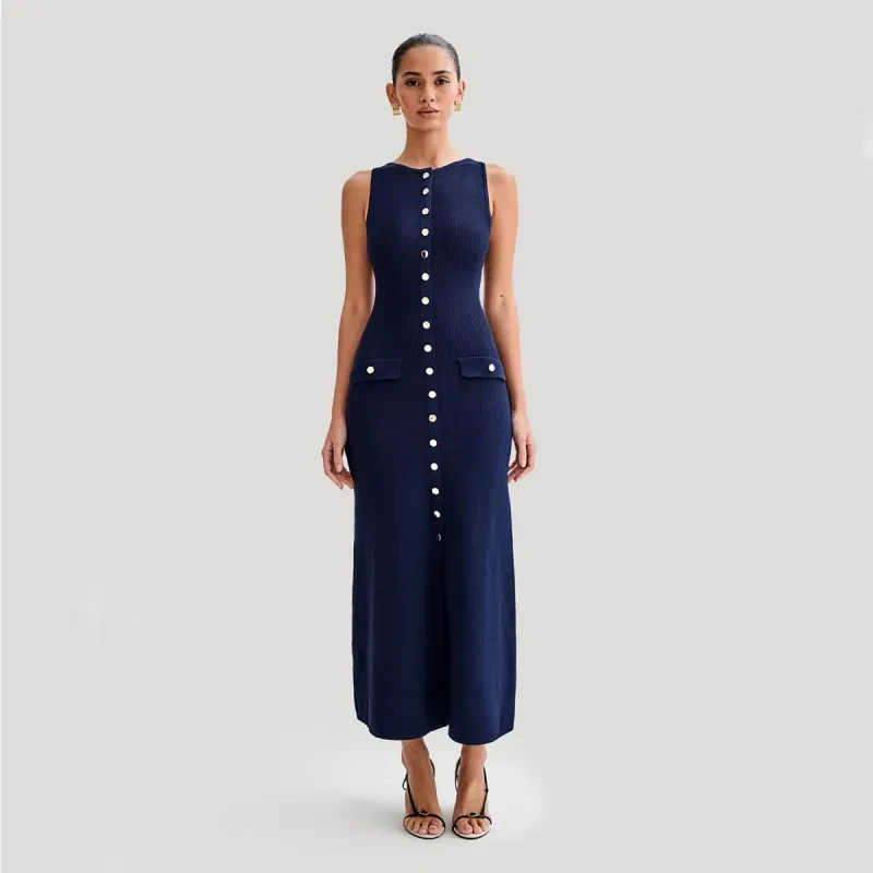 Elegante vestido ajustado sin mangas de punto
