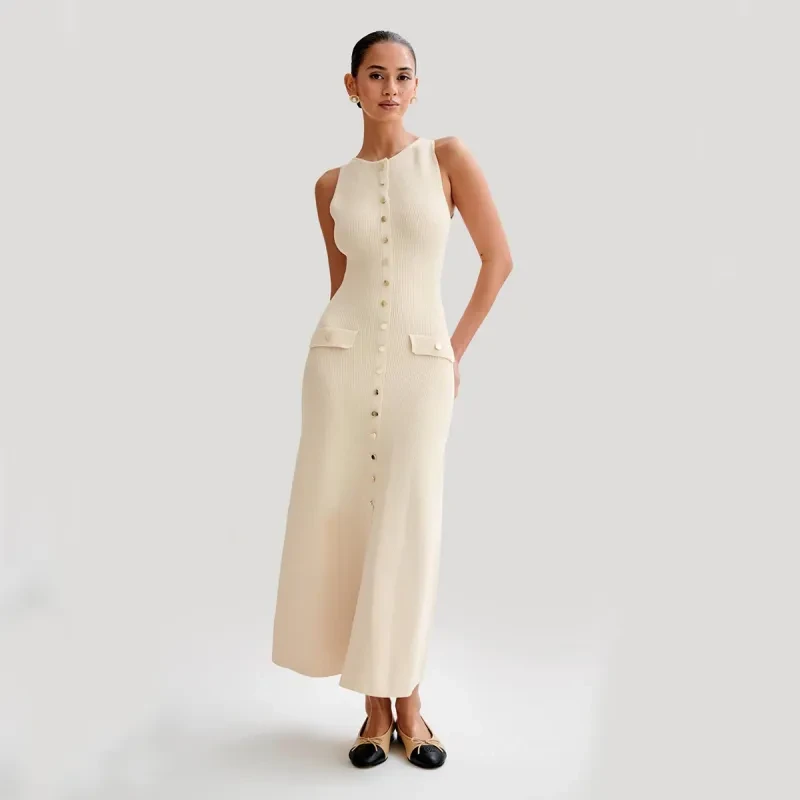 Elegante vestido ajustado sin mangas de punto