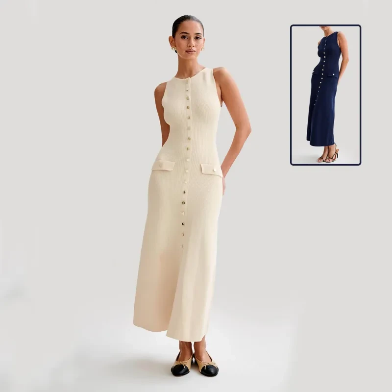 Elegante vestido ajustado sin mangas de punto