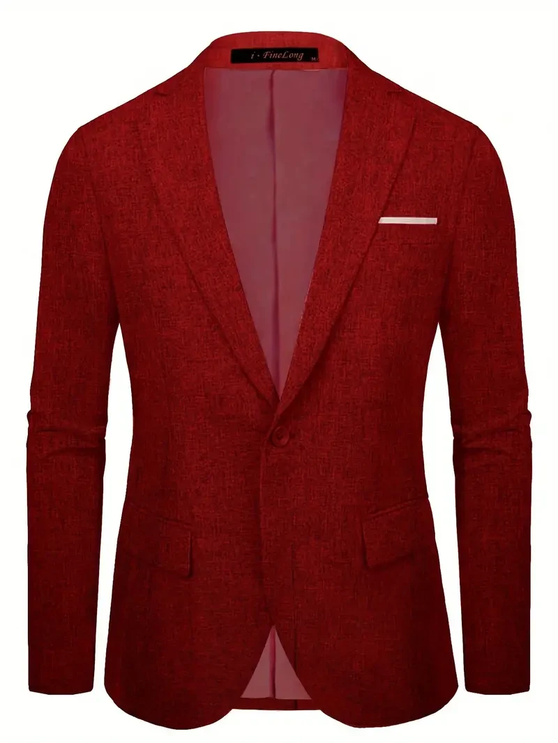 Chaqueta blazer lisa de un botón para hombre, abrigo de traje a medida con solapas de muesca para uso profesional y diario.